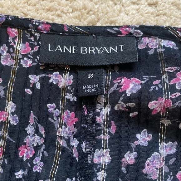 Lane Bryant Black and Pink Floral glittery Blouse - Picture 5 of 9